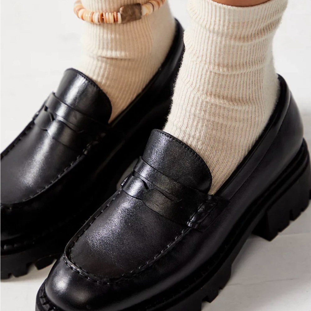 Free People Black Women's Leather Penny Loafers - Picture 6 of 7